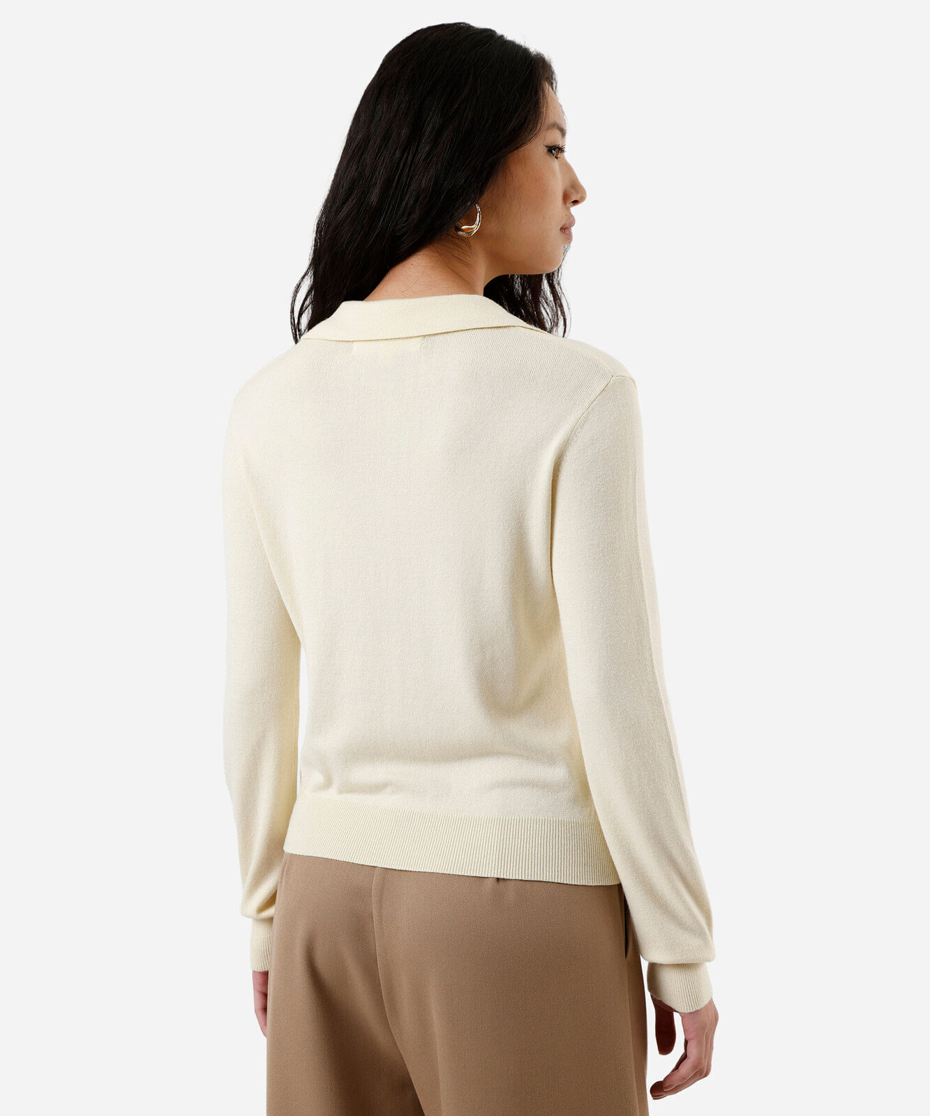 polo básica feminina de tricot manga longa amarela