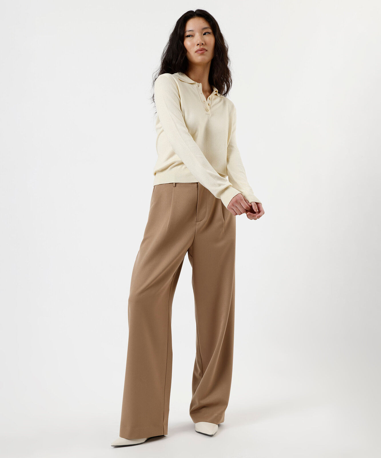 polo básica feminina de tricot manga longa amarela