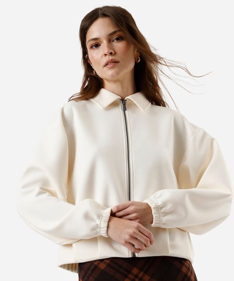 jaqueta bomber feminina com pregas off white
