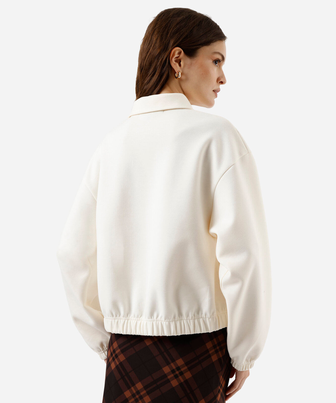 jaqueta bomber feminina com pregas off white