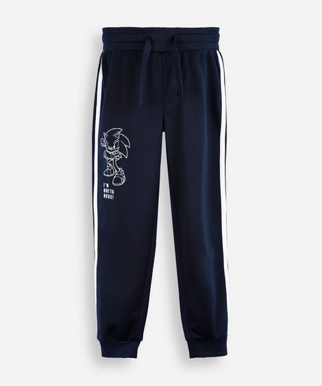 calça jogger infantil com listra sonic azul
