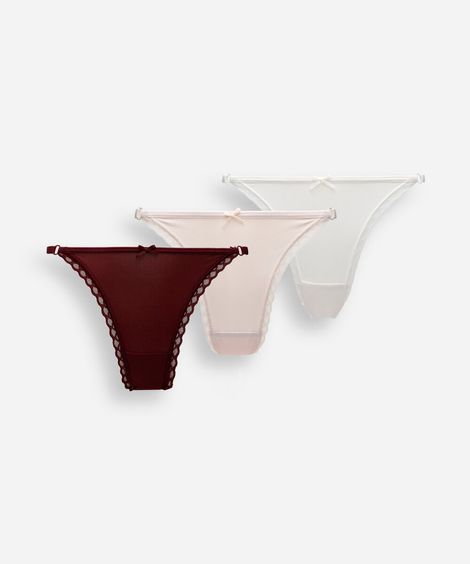 kit de 3 calcinhas fio dental feminino de poliamida colorido