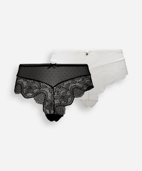 kit de 2 calcinhas caleçon feminino com renda floral colorido