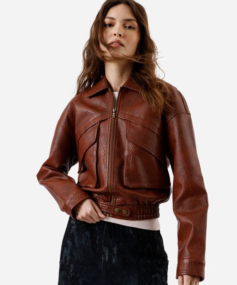 jaqueta bomber feminina de poliuretano marrom