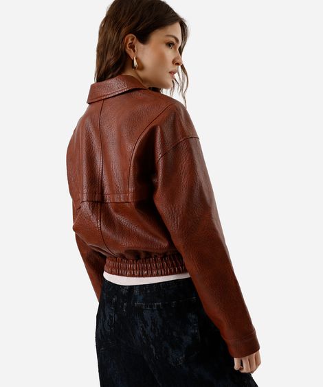 jaqueta bomber feminina de poliuretano marrom