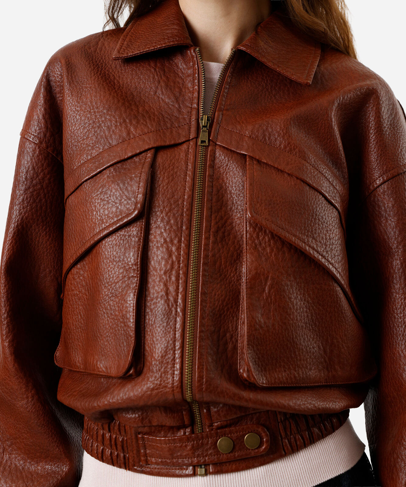 jaqueta bomber feminina de poliuretano marrom