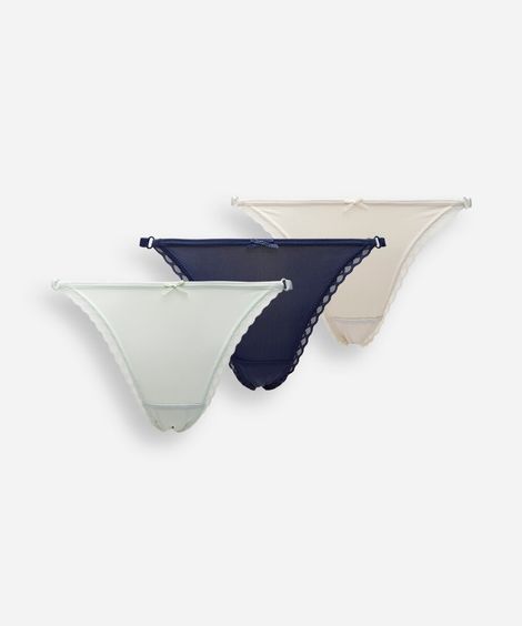 kit de 3 calcinhas fio dental feminino com renda colorido