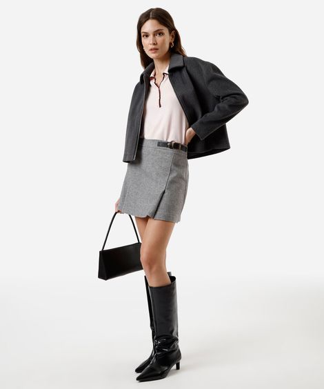 minissaia flanelada com fivela cinza