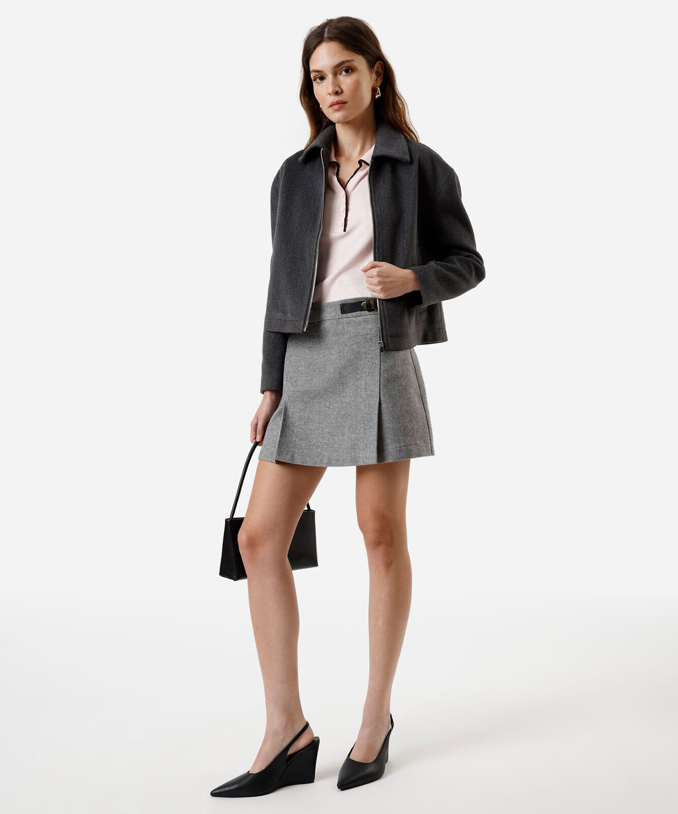 minissaia flanelada com fivela cinza