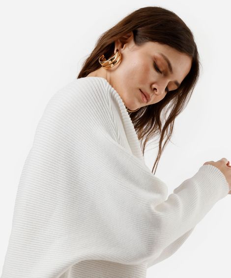 suéter amplo feminino de tricot canelado off white