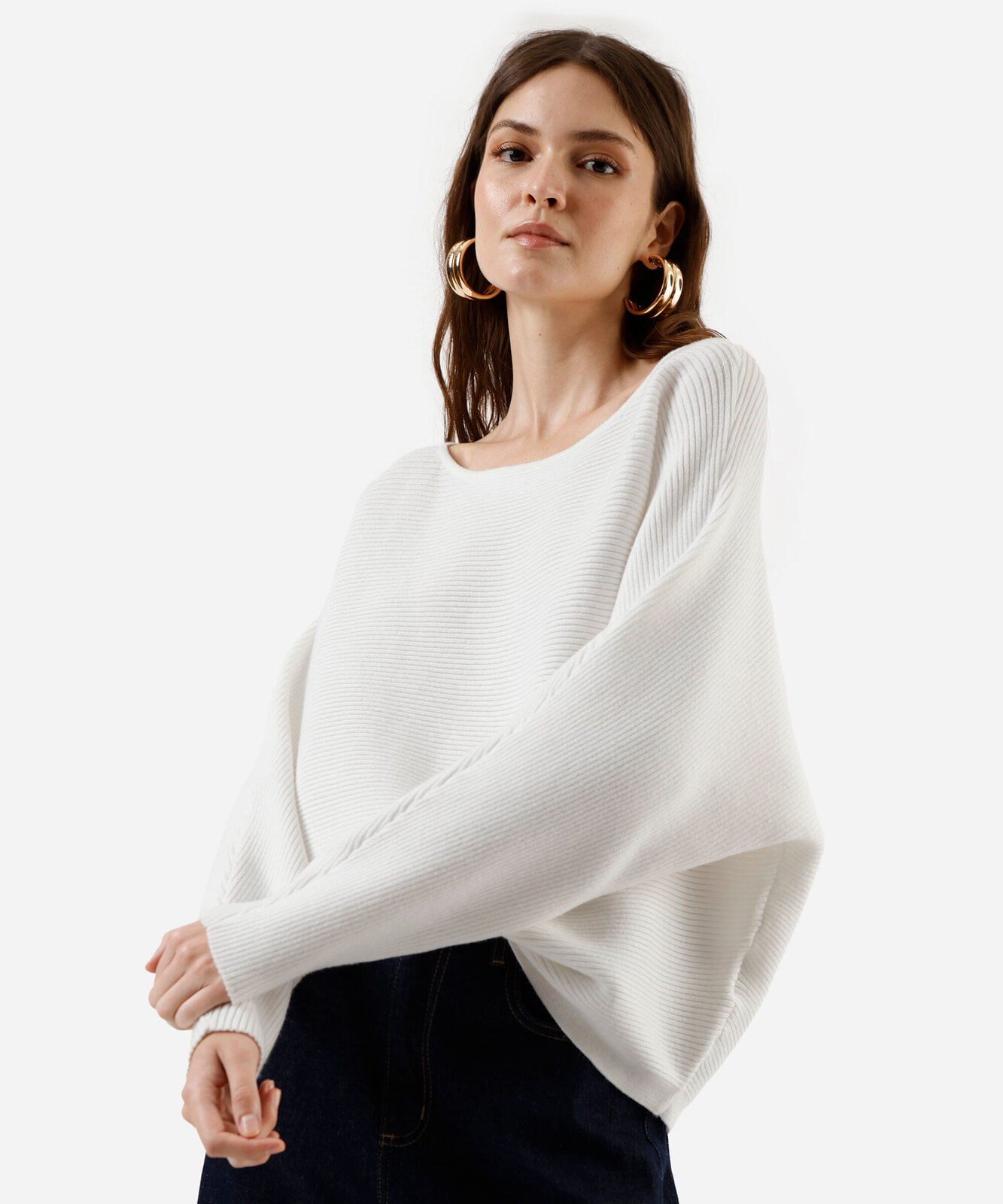 suéter amplo feminino de tricot canelado off white