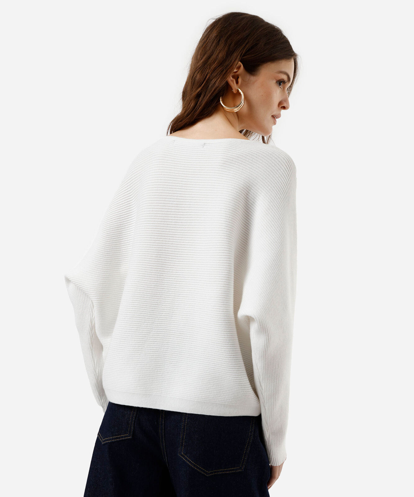 suéter amplo feminino de tricot canelado off white