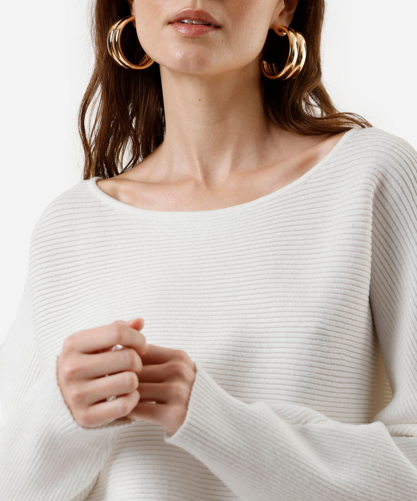 suéter amplo feminino de tricot canelado off white