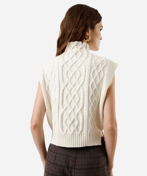 colete feminino de tricot gola alta texturizado  off white