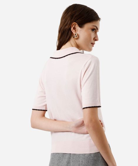 polo feminina de tricot manga curta rosa