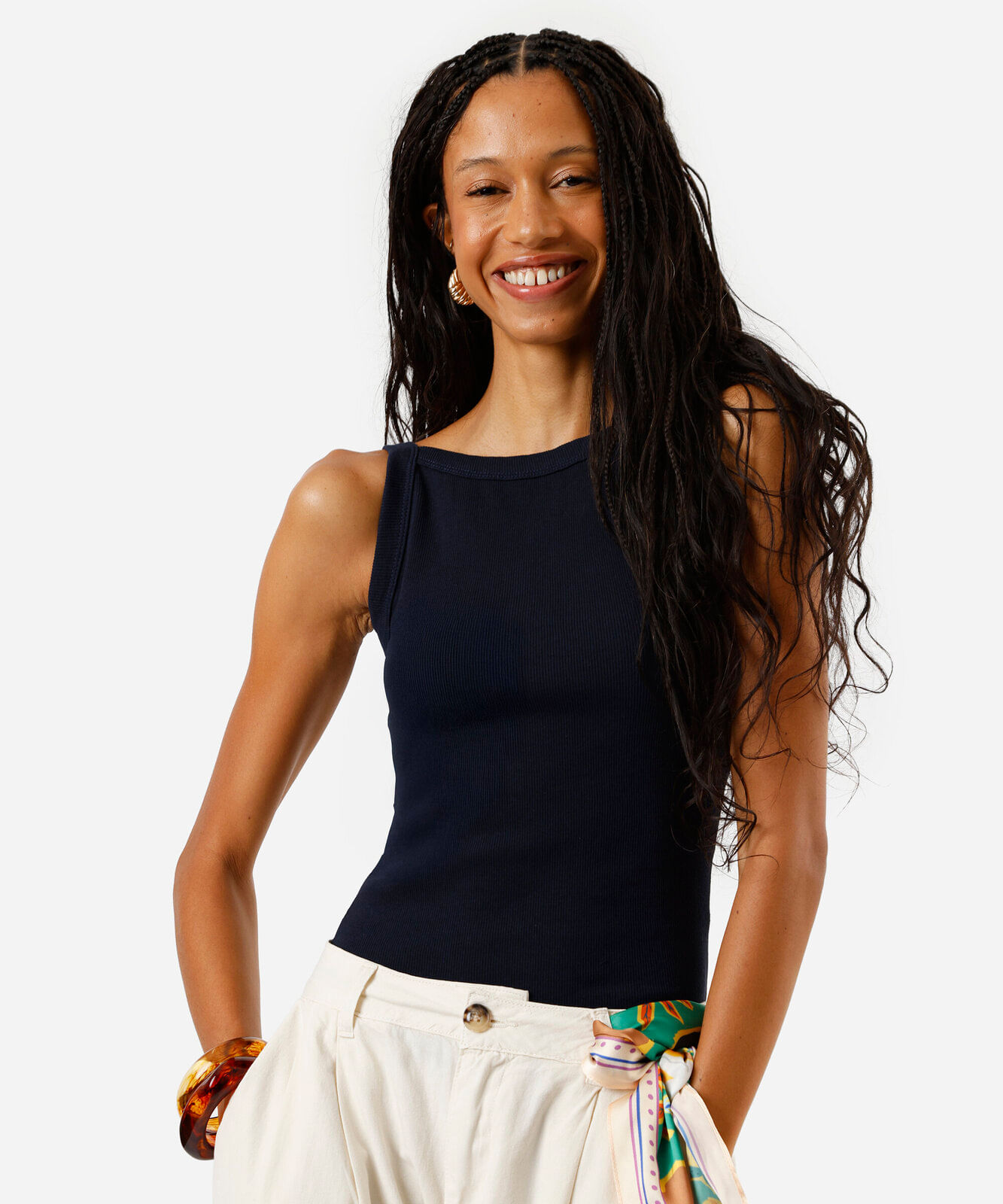 regata halterneck feminina canelada azul