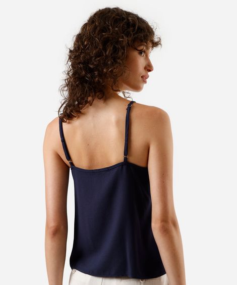 blusa alça fina feminina de viscose bordada azul