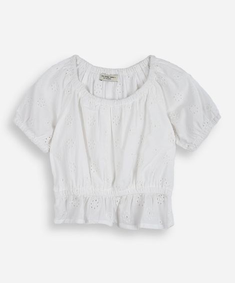 blusa infantil de laise manga curta off white