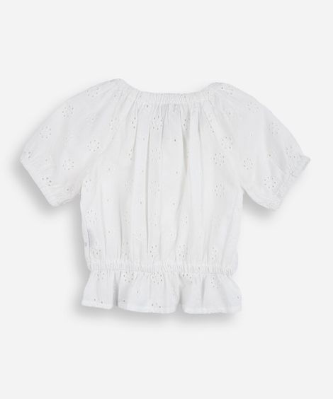 blusa infantil de laise manga curta off white