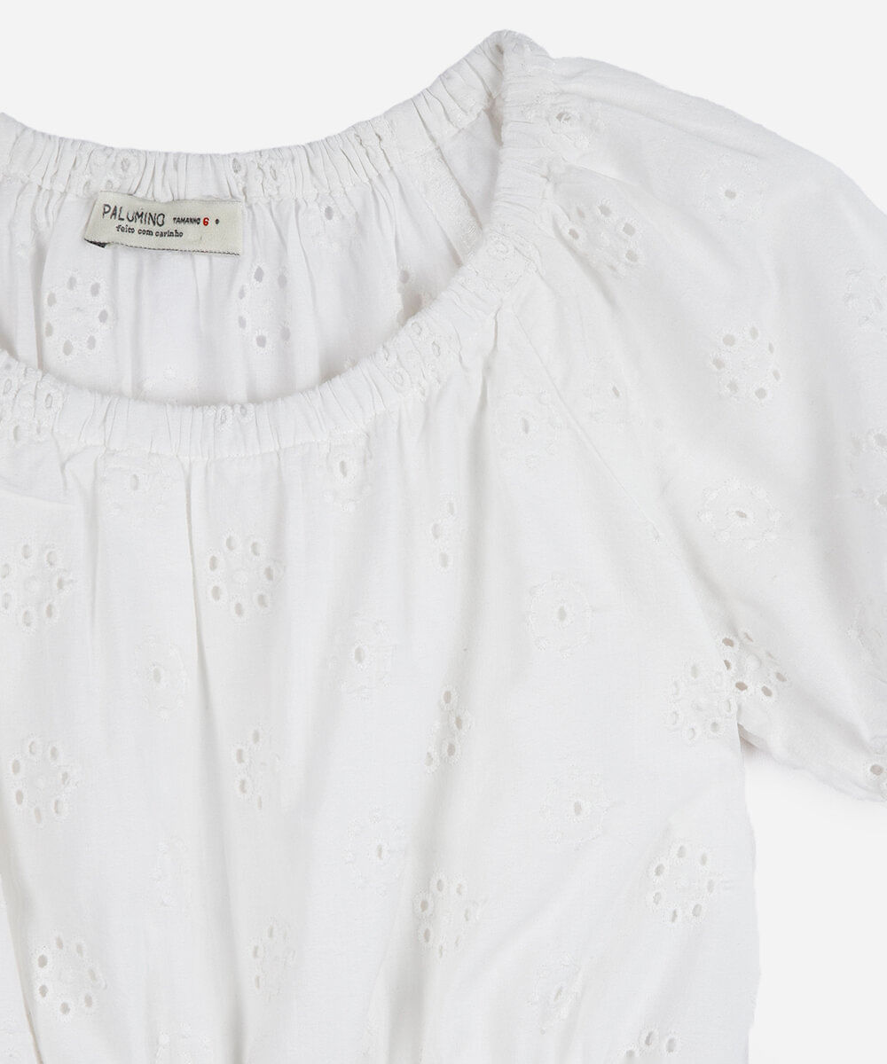blusa infantil de laise manga curta off white