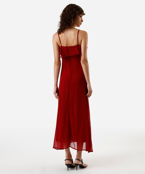 vestido midi alça fina feminino com babado vinho