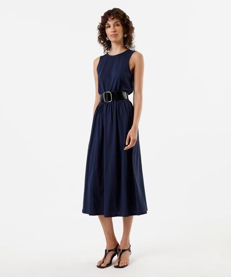 vestido midi feminino de algodão básico azul