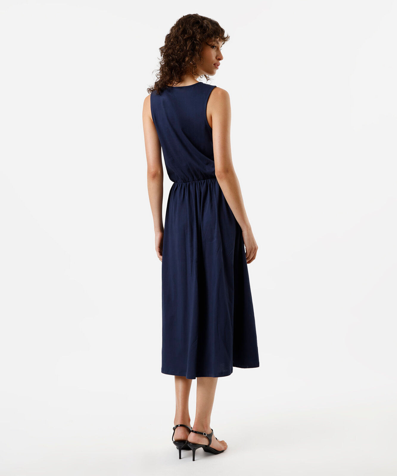 vestido midi feminino de algodão básico azul