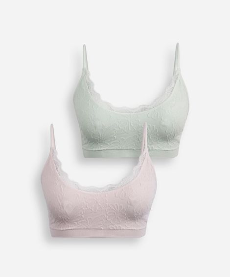 kit de 2 sutiãs triângulo sem bojo floral renda colorido