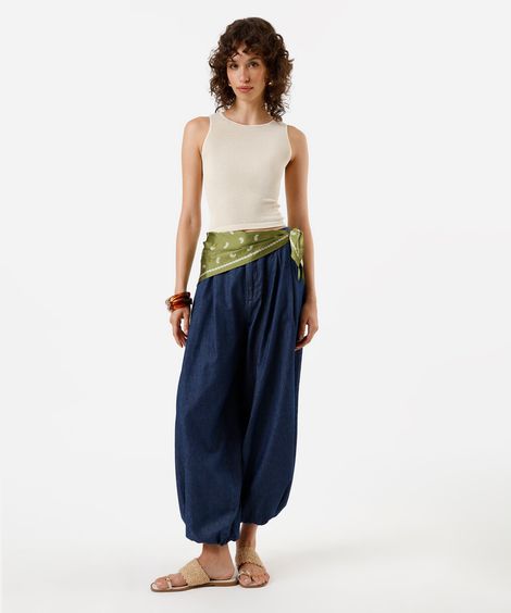 calça aladim feminina jeans com pregas azul