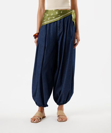 calça aladim feminina jeans com pregas azul