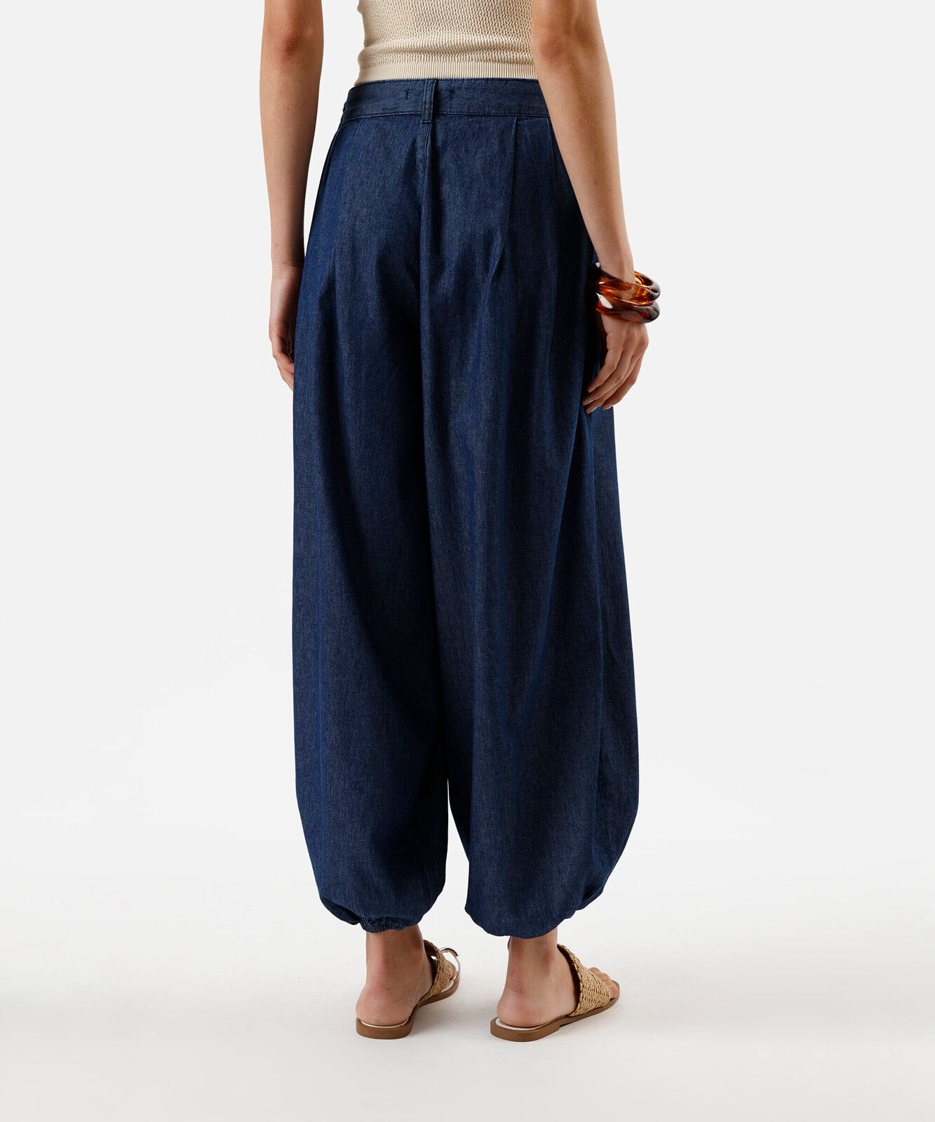 calça aladim feminina jeans com pregas azul