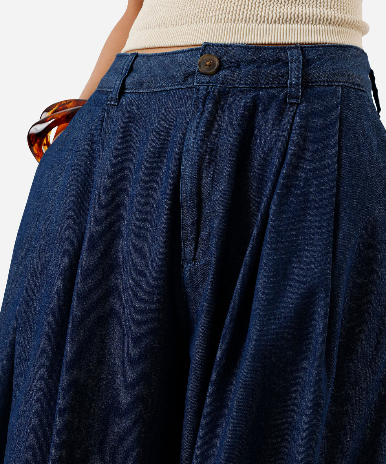 calça aladim feminina jeans com pregas azul
