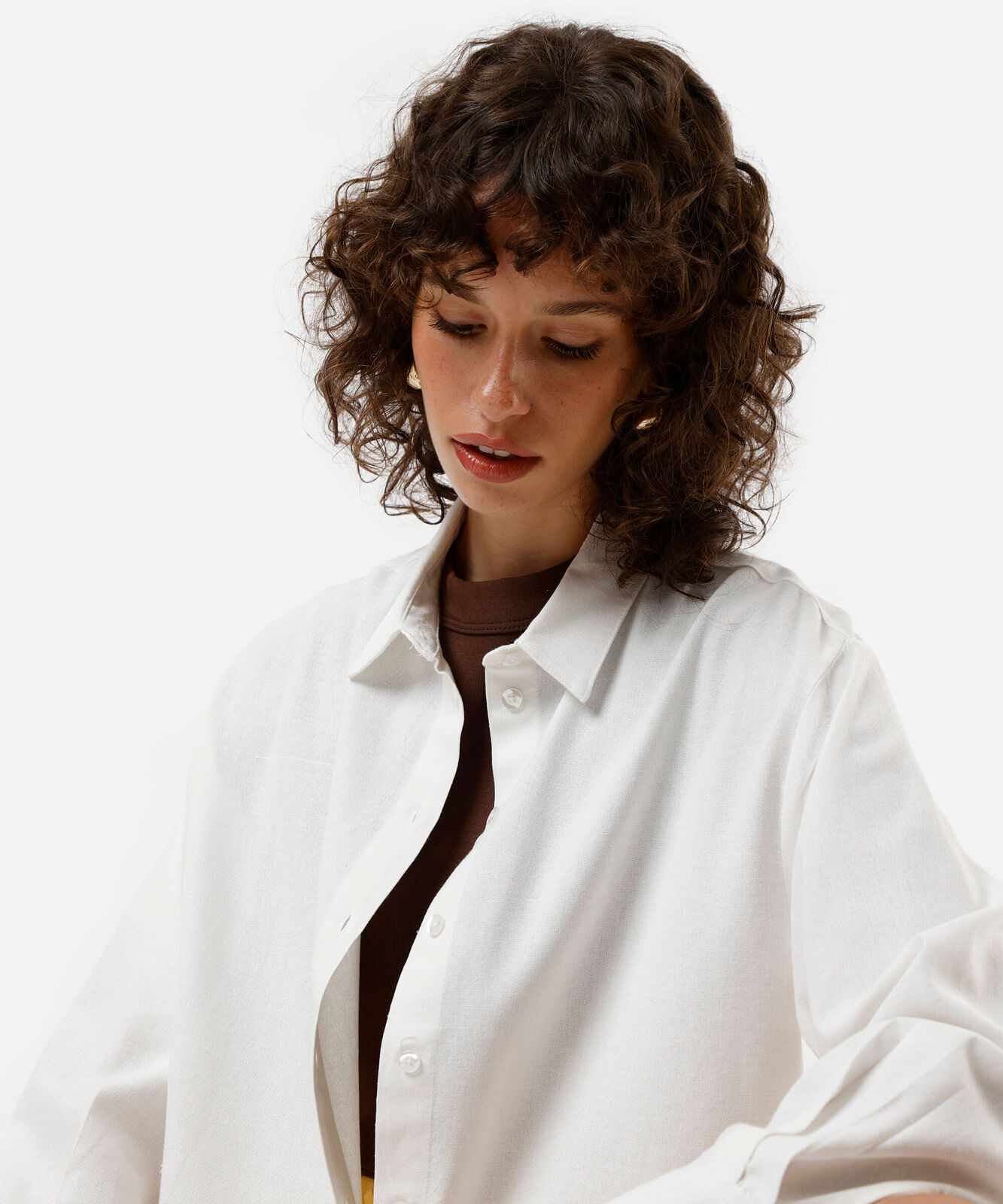 camisa feminina com linho oversized off white
