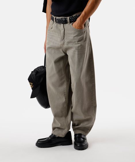 calça barrel masculina de sarja estonada bege