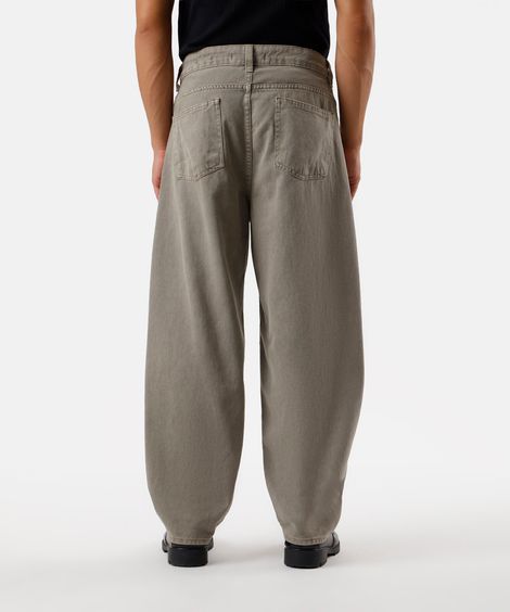 calça barrel masculina de sarja estonada bege