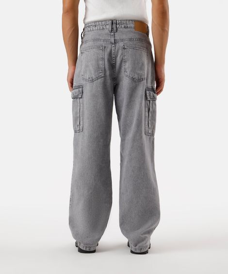 calça skater cargo masculina jeans cinza