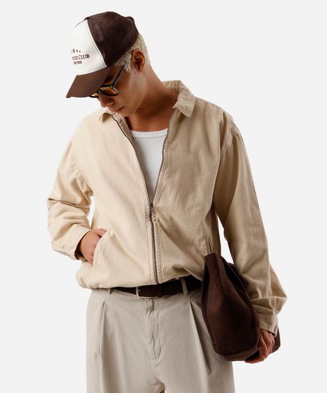 jaqueta oversized masculina de sarja bege