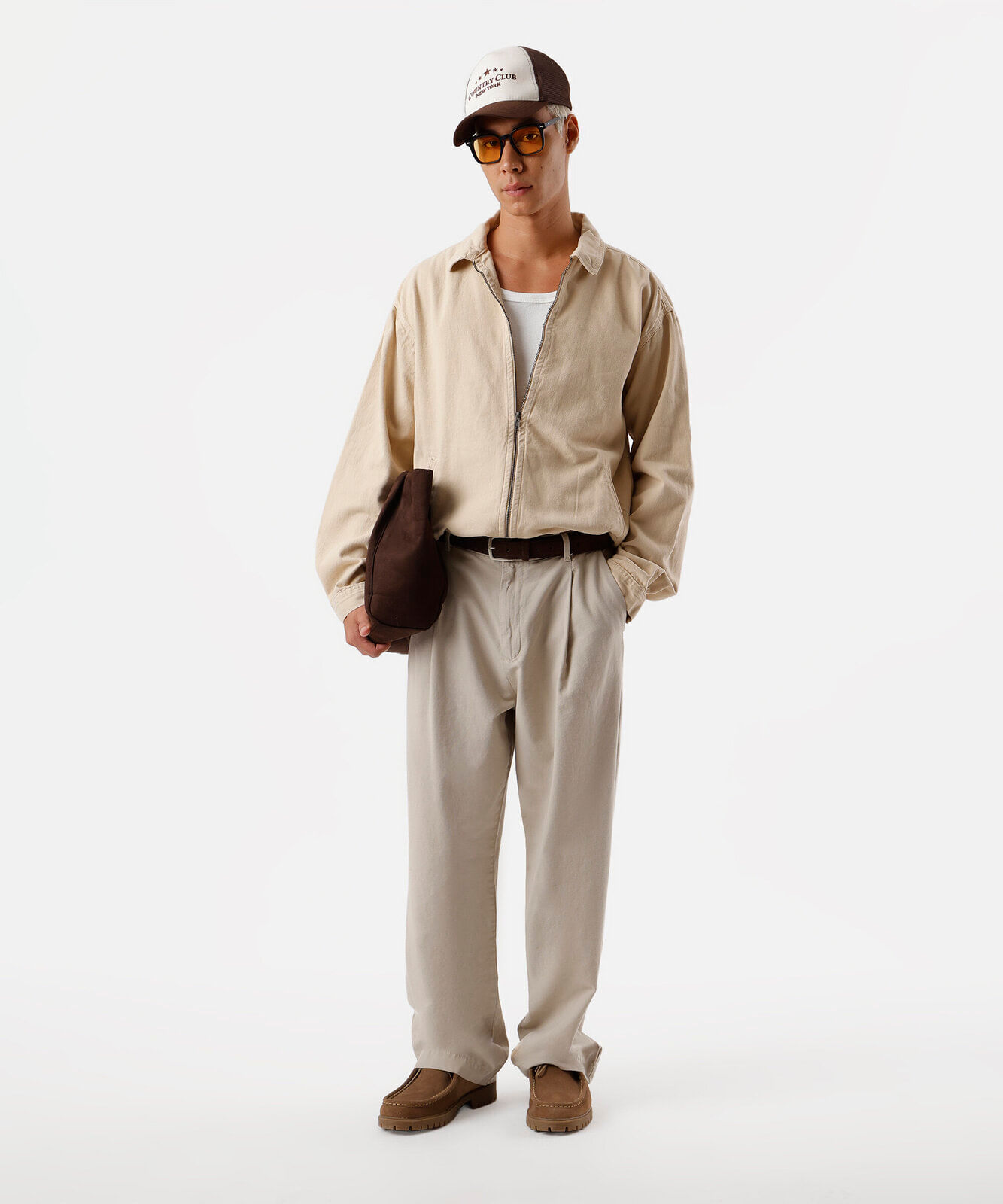 jaqueta oversized masculina de sarja bege