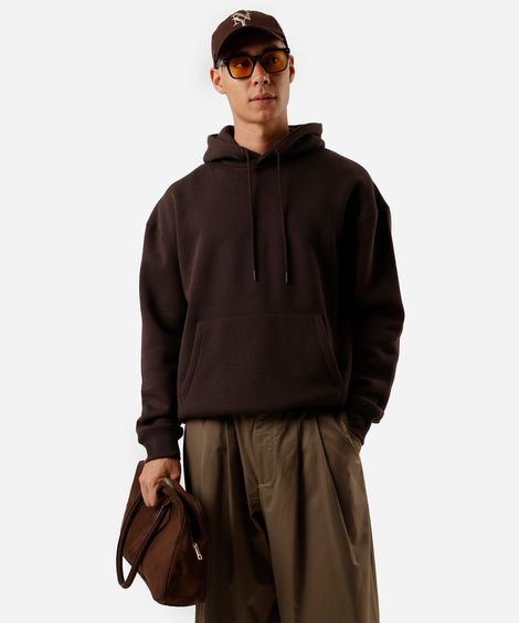 blusão masculino de moletom com capuz oversized marrom