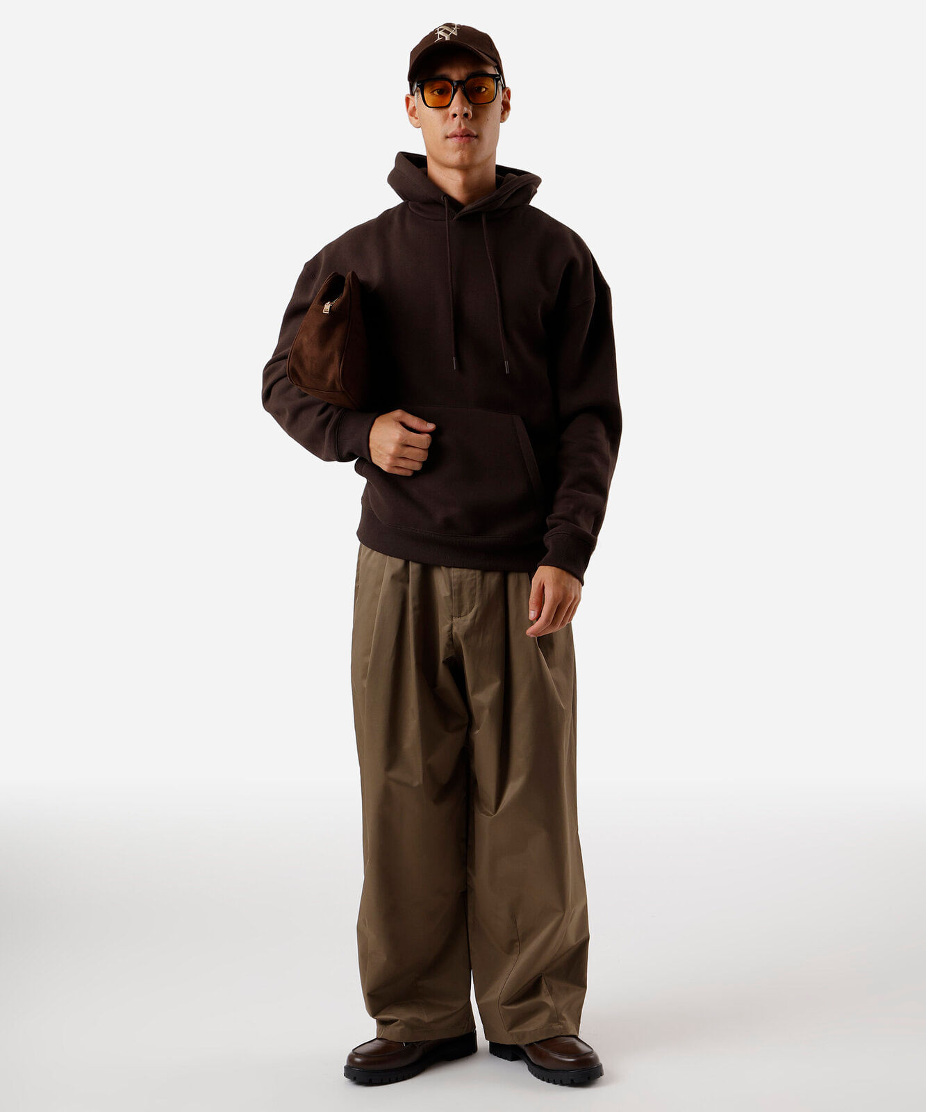 blusão masculino de moletom com capuz oversized marrom