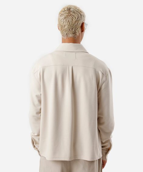 camisa masculina texturizada manga longa bege