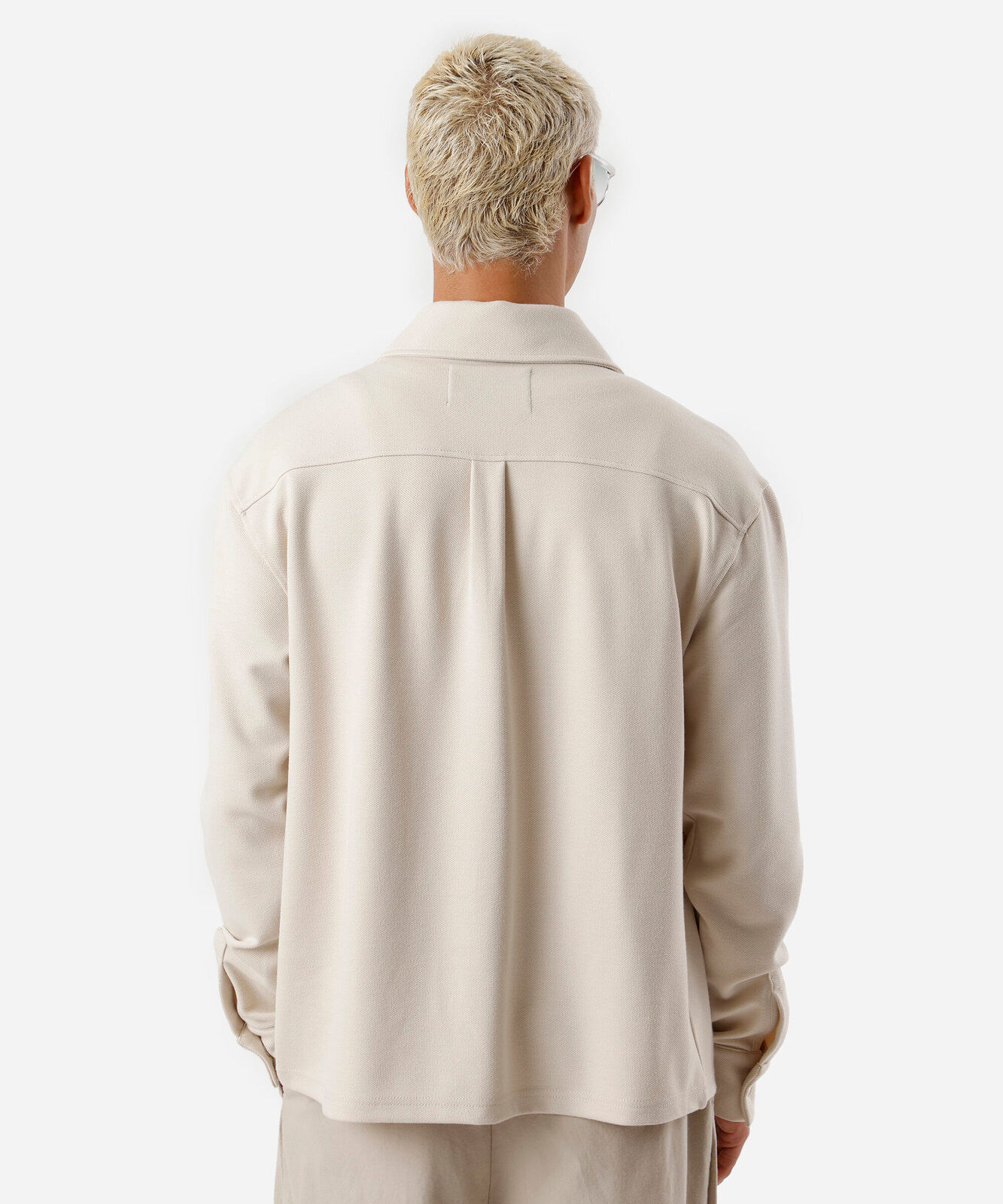 camisa masculina texturizada manga longa bege
