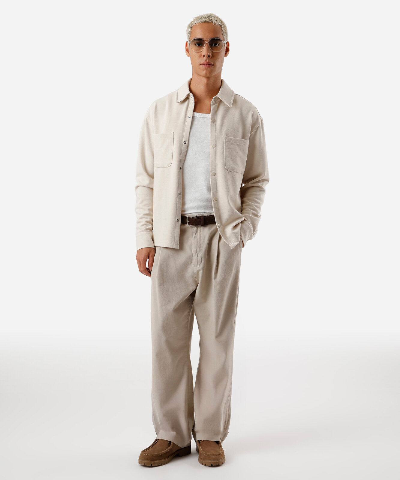 camisa masculina texturizada manga longa bege