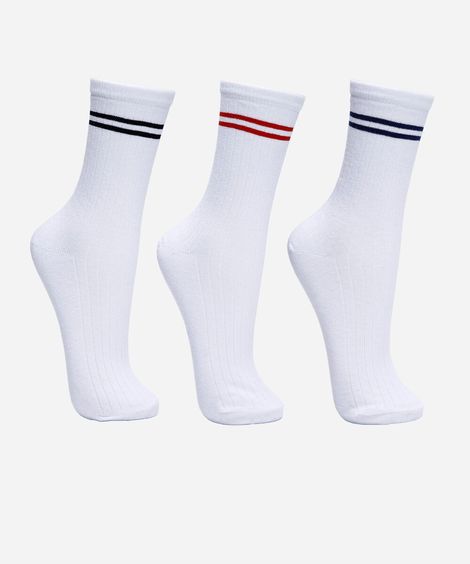 kit de 3 meias cano alto com listras colorido