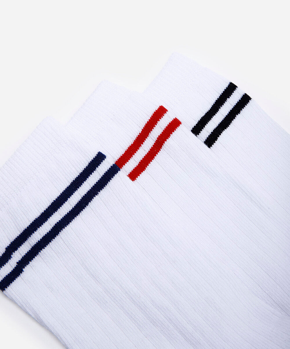 kit de 3 meias cano alto com listras colorido