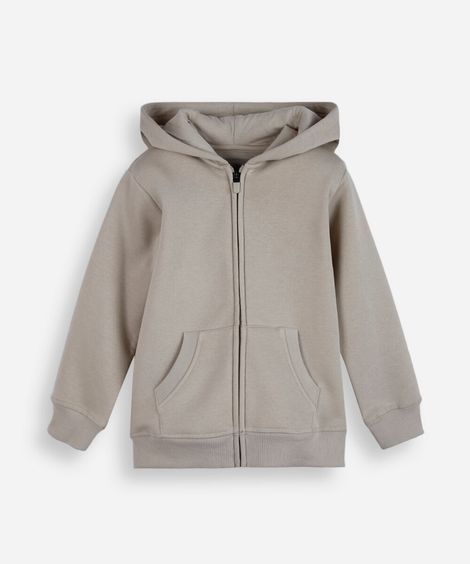 blusa infantil de moletom felpado com capuz bege