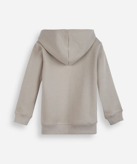 blusa infantil de moletom felpado com capuz bege