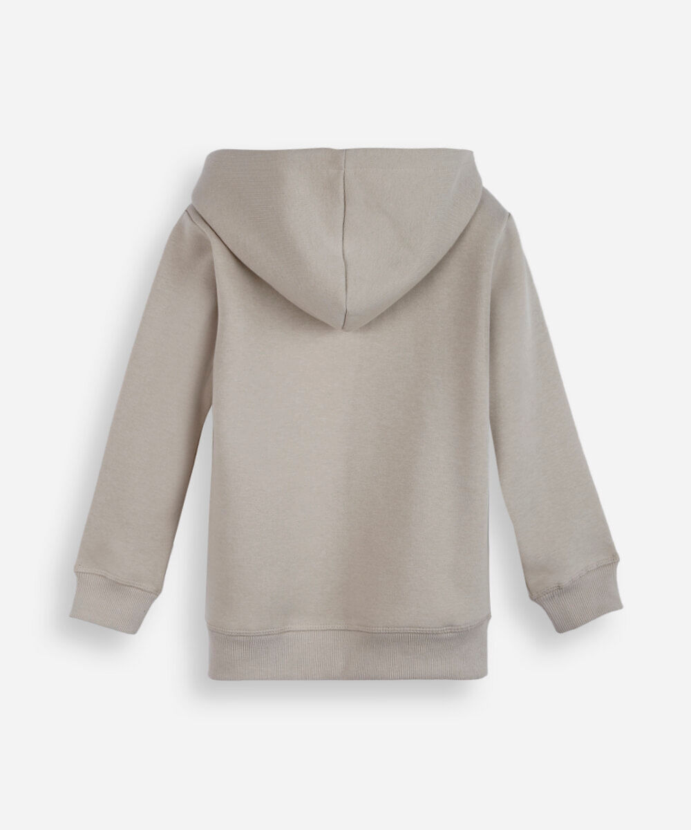 blusa infantil de moletom felpado com capuz bege