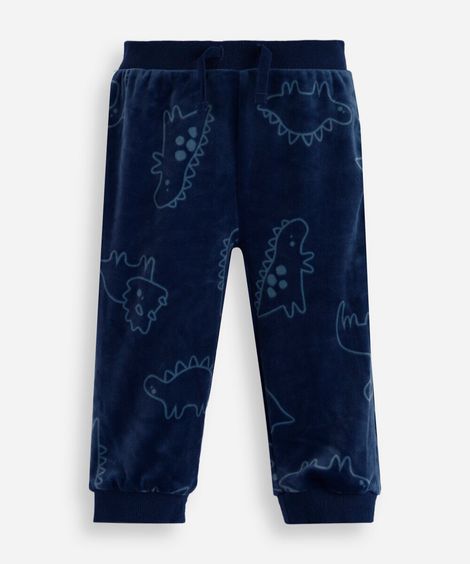 calça jogger infantil de plush dino cós elástico azul