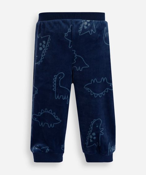 calça jogger infantil de plush dino cós elástico azul